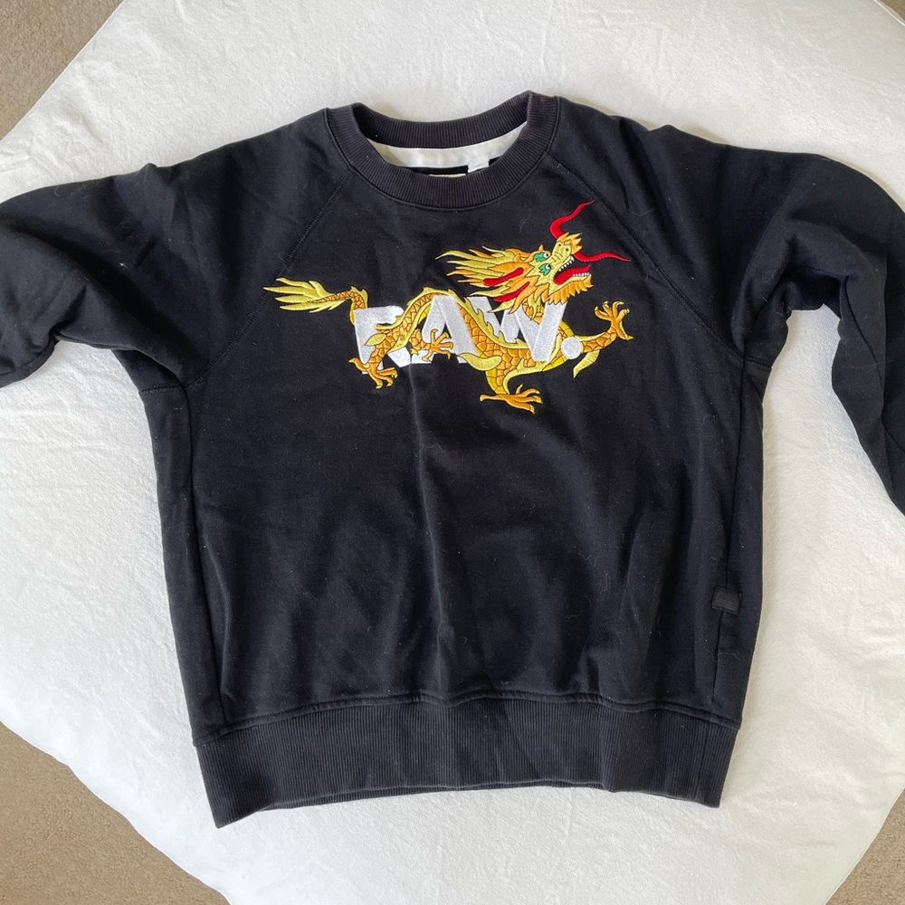G STAR RAW crewneck mens size medium black with dragon